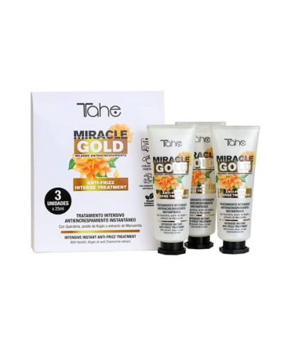 Tahe Miracle Gold tratamiento concentrado anti-frizz para cabellos rebeldes 3 ampollas de 25 ml.